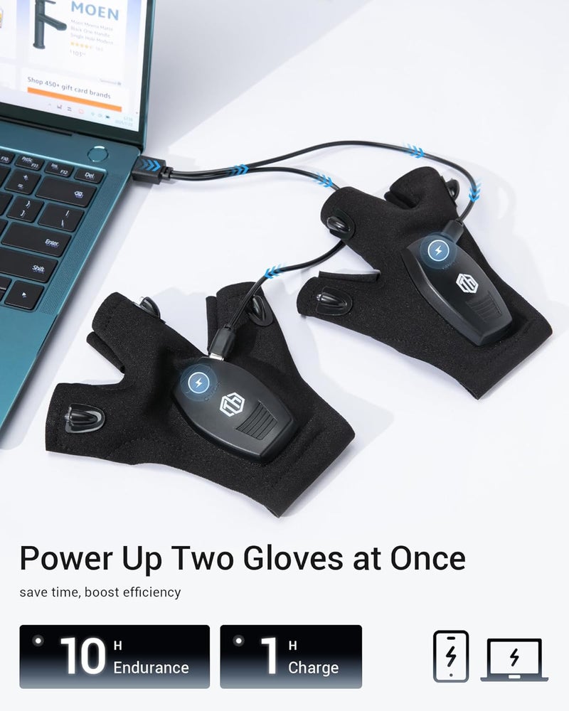 ThxToms Valentines Day Gifts for Him, Rechargeable Flashlight Gloves, Fathers Day Christmas Birthday Gifts for Men Boyfriend Husband Him, Cool Gadgets Tools Waterproof for Camping Fishing Repairing - Image 3
